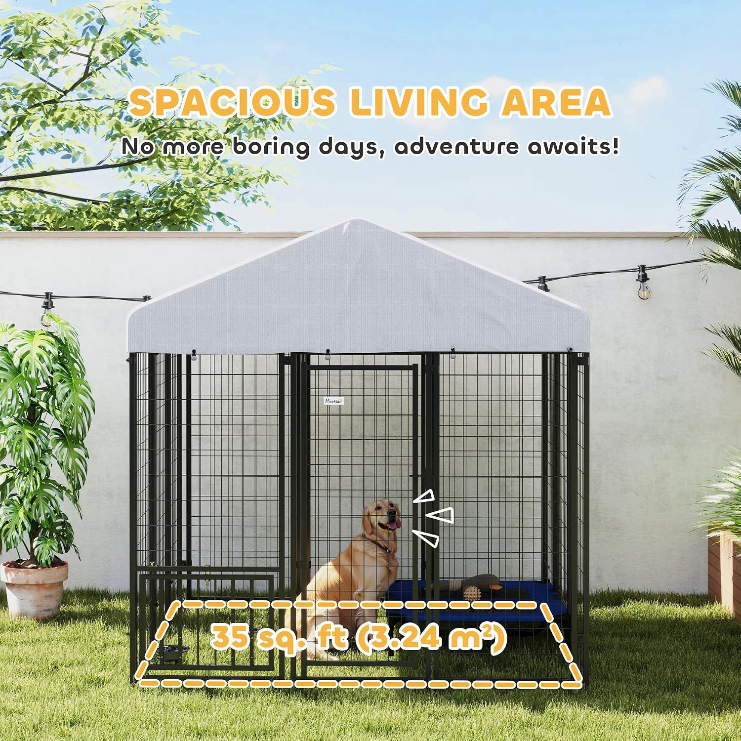 PawHut Outdoor Dog Kennel with Roof for S&M&L Breeds 6' x 6' x 6' Silver