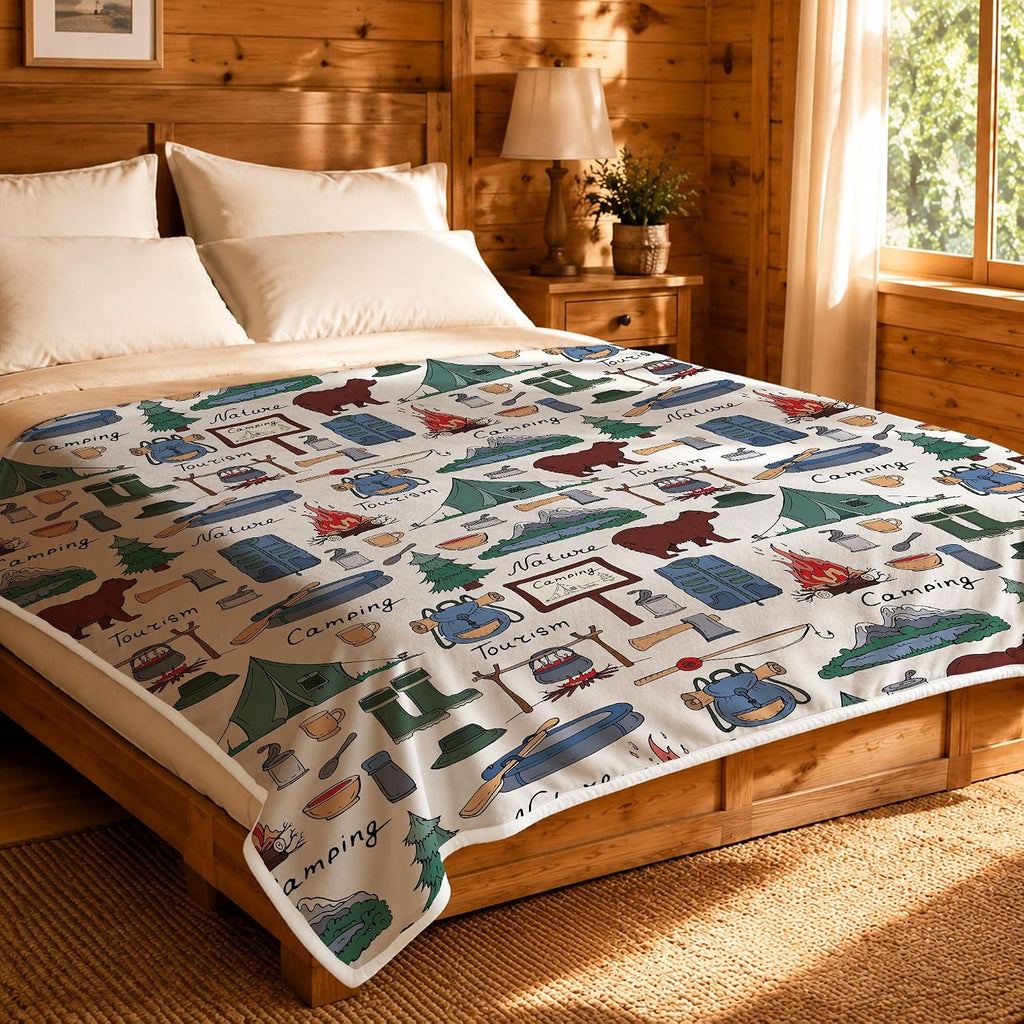 Large Fleece Travel Throw Blanket for Couch, Sofa, Camping Throw Blanket, Outdoor Super Soft and Warm Blankets, Camper Throw All Season Use, Cozy, Plush, Lightweight, 50"X60"