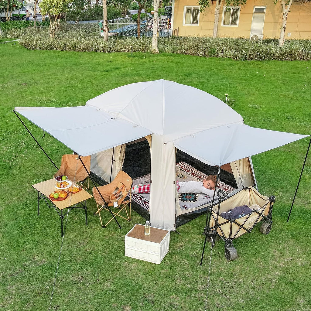 Castle Unicorn 4-6 Person Camping Tent, Large Family Cabin Tents with Porch & Rainfly, Double Layer Waterproof Glamping Tent with 2 Rooms 2 Doors, Portable Big Tents for Outdoor Camping Hiking Party
