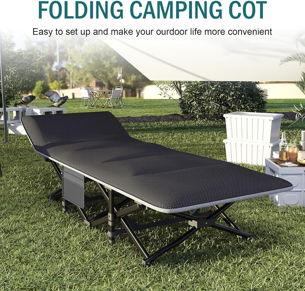 Mopaicot Camping Cot for Adults, Folding Bed with Comfortable Cushion