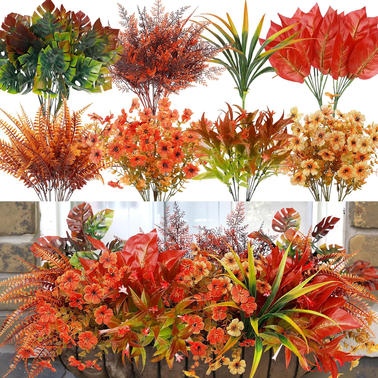 20 Pcs Artificial Fall Flowers for Outdoor Fake Plants Decoration