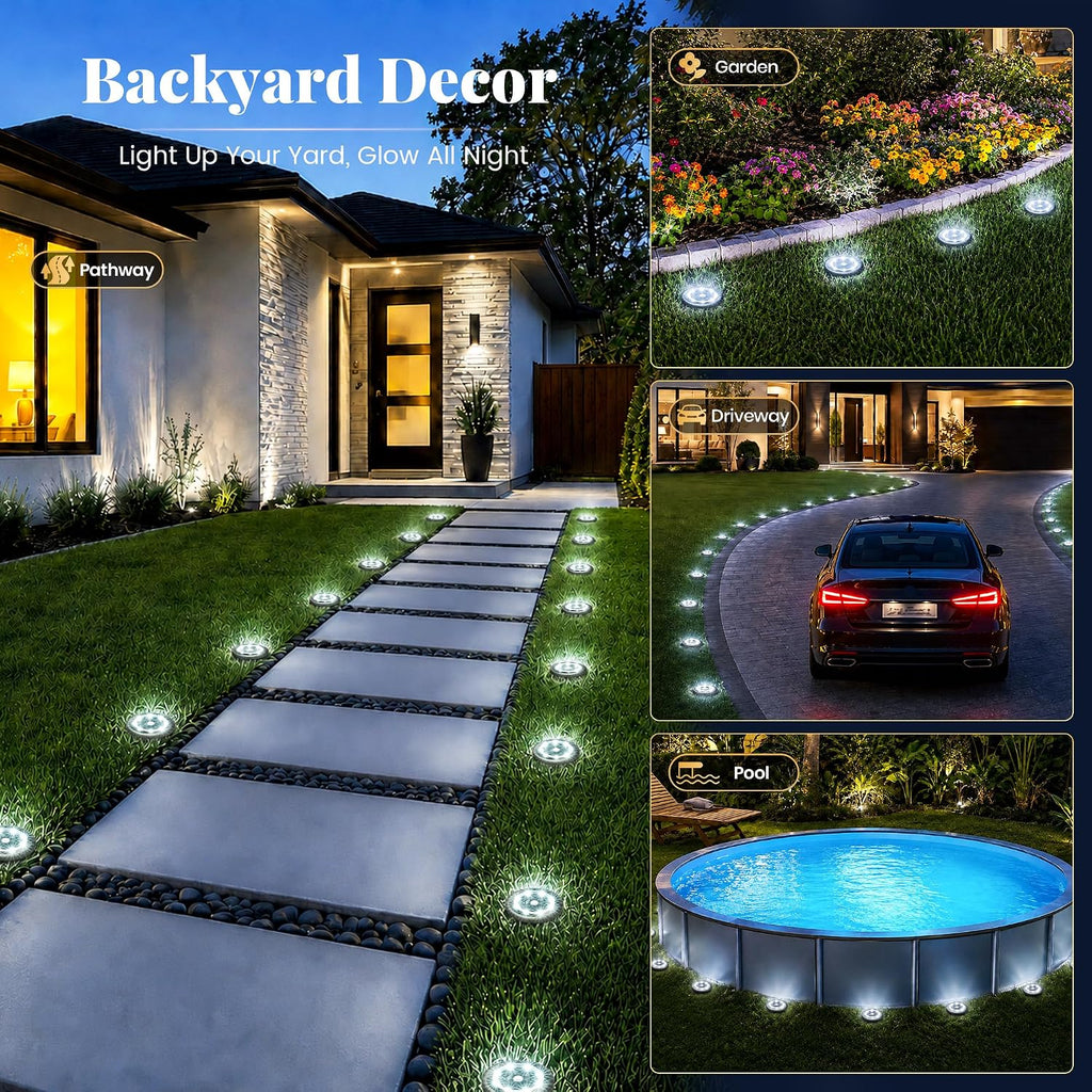 SOLPEX 10 Pack Small Solar Ground Lights, Pathway Lights Cool White | Stainless Steel Solar Powered Walkway Lights Waterproof, Landscape Lighting for Driveway, Garden, Backyard, Patio
