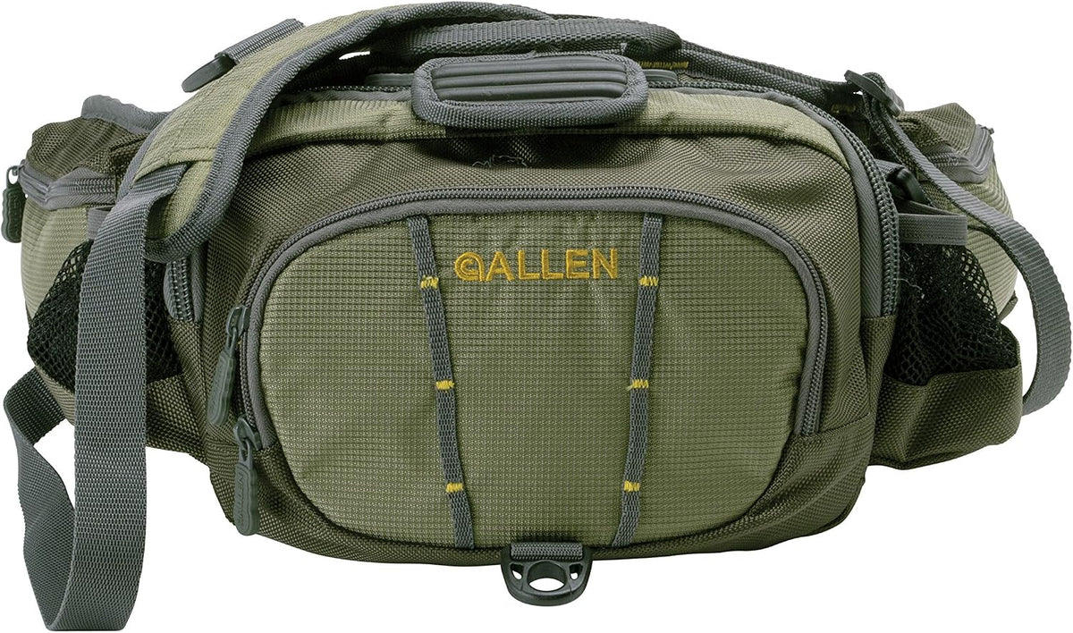 Allen Company Eagle River Lumbar Fly Fishing Pack - Holds 6 Fly Boxes, Zip‑Down Workstation, Waist Bottle Pockets, Durable Outdoor Waist Pack - Gray/Lime and Olive Green