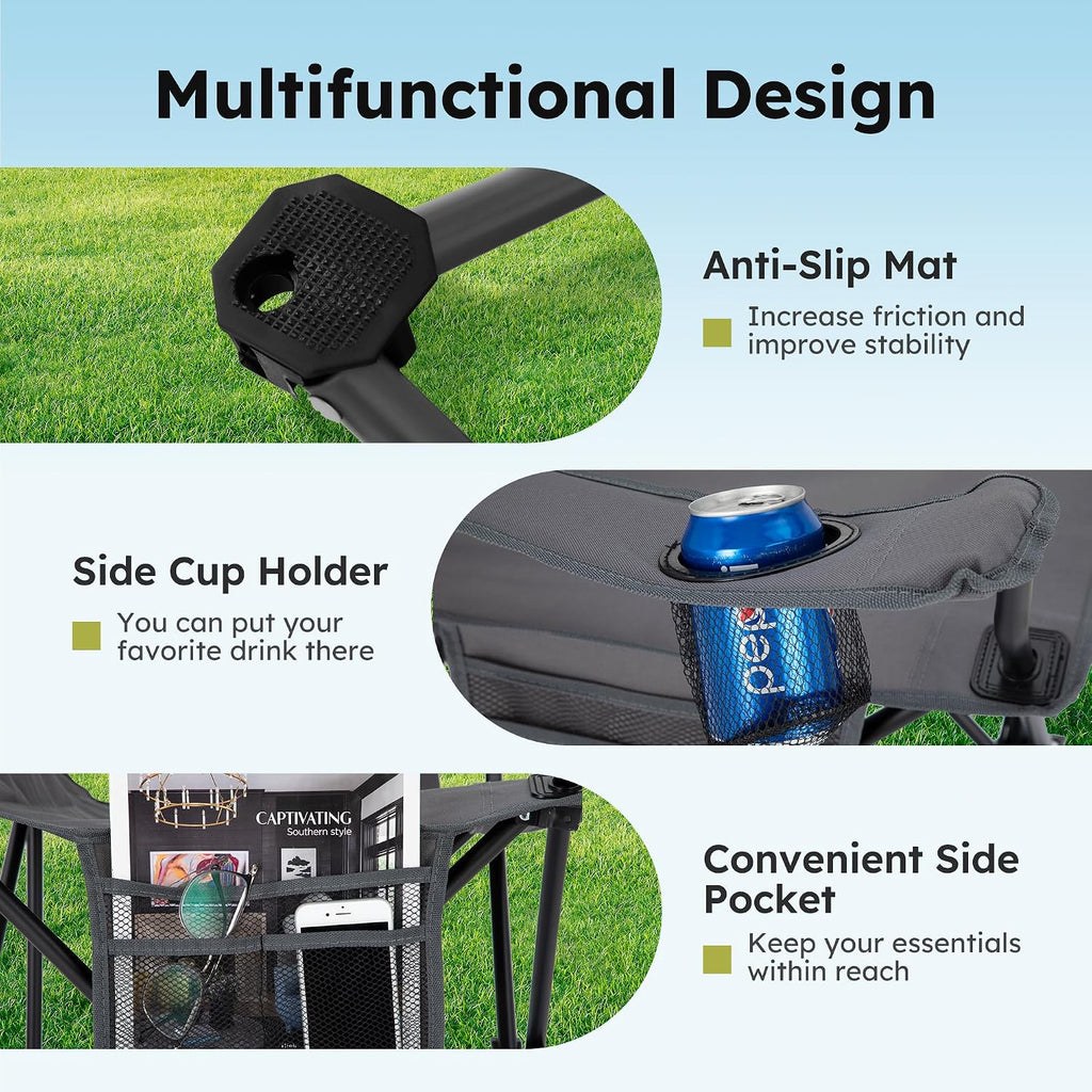 ALPHA CAMP 2-Pack Folding Camping Chair with Cooler Bag & Lumbar Support