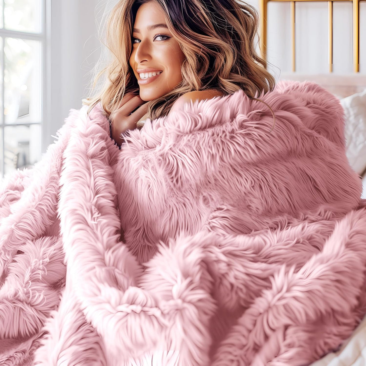 Bedsure Faux Fur Fluffy Fleece Sherpa Blanket Couch Throw Pink 50"x60"