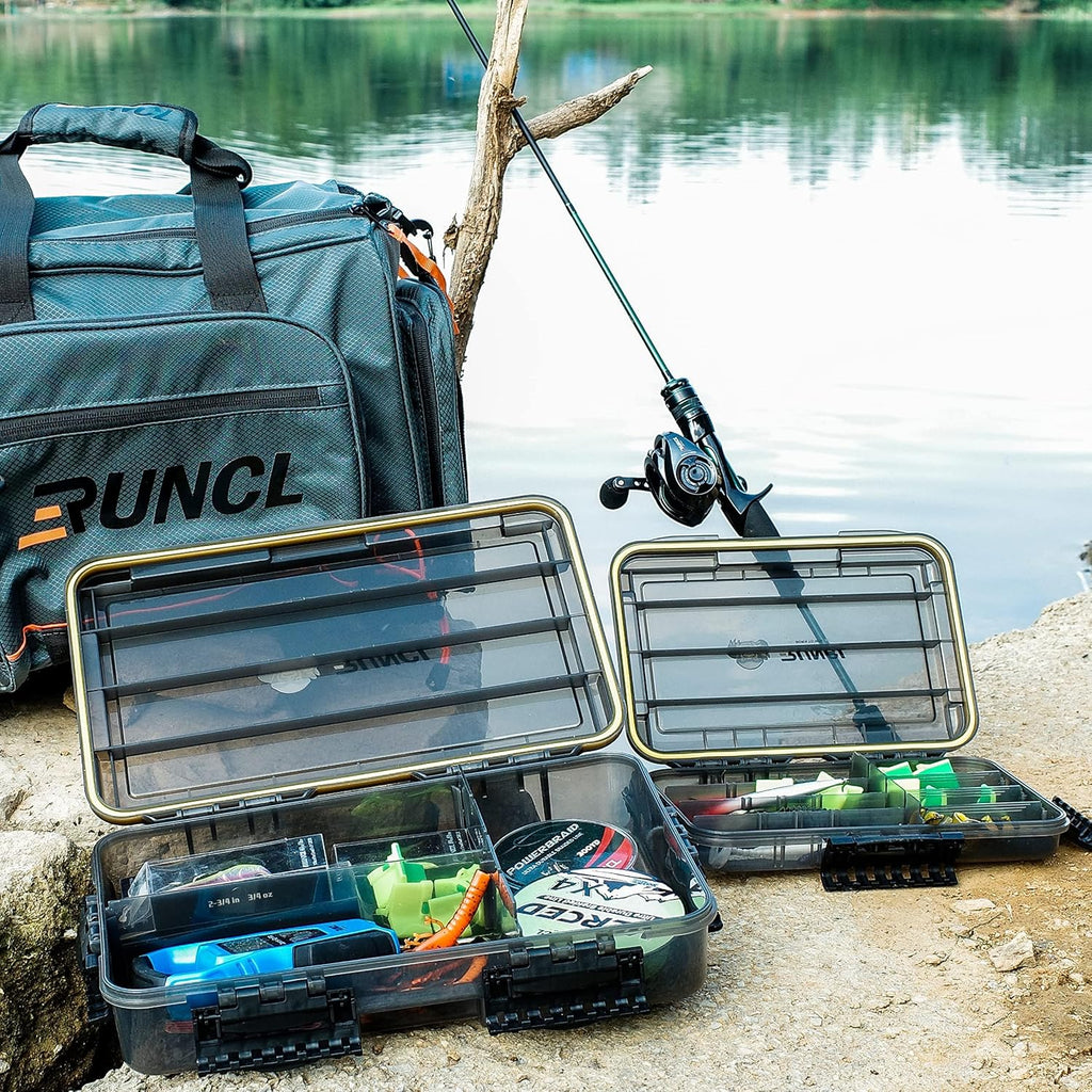 RUNCL Fishing Tackle Box, Waterproof Tray for Jigs Lures, Thicker Floating Tackle Utility Box with Adjustable Dividers, 3600/3700/Large 3700 Size