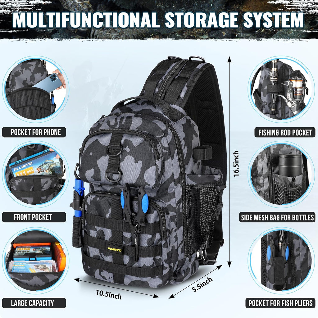 PLUSINNO Fishing Backpack with Fishing Net, Tackle Bag for Fishing Gear