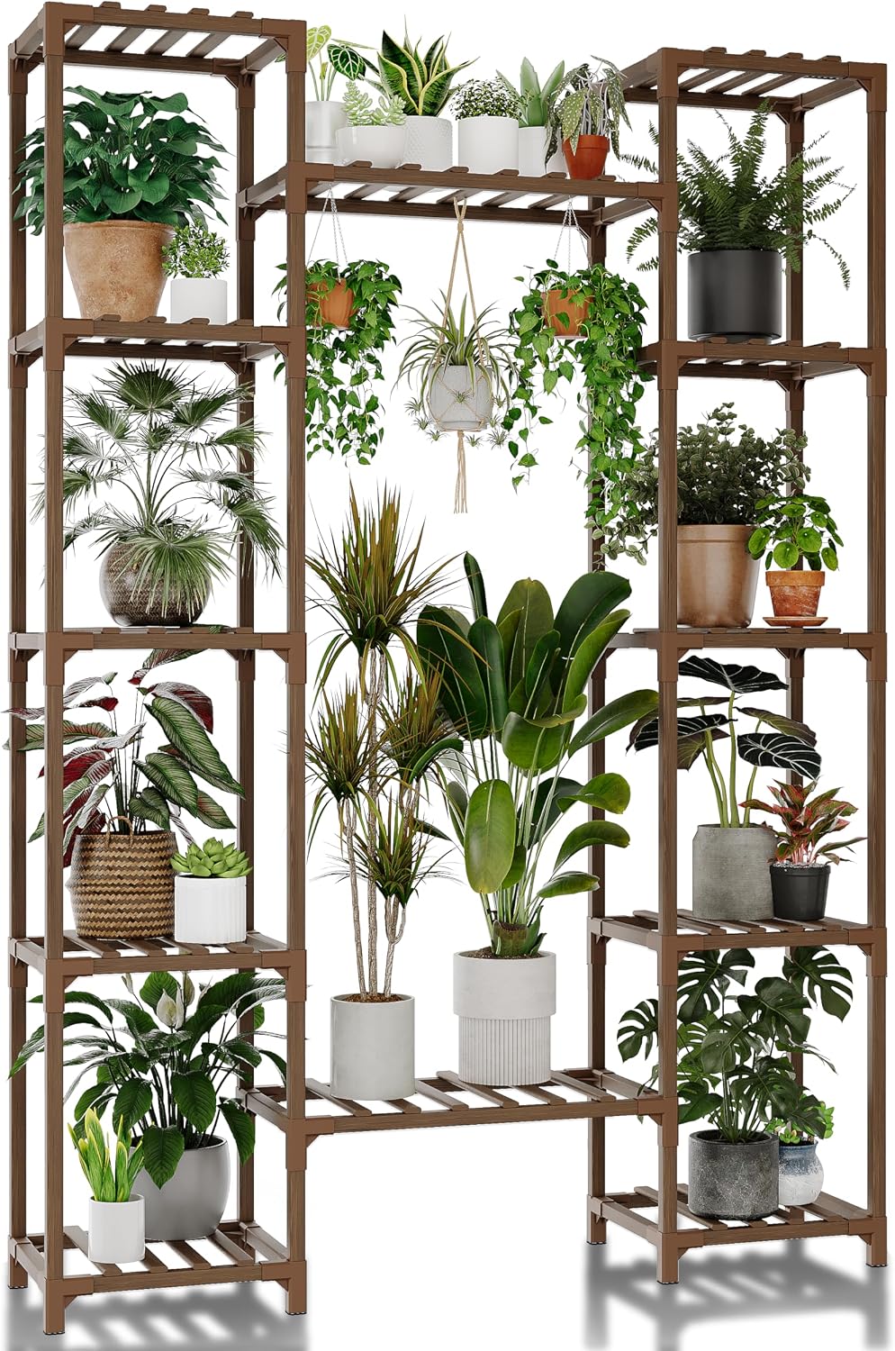 GENTINGBRO Plant Stand Indoor Outdoor 62.2“ Tall Plant Shelf Large Tiered Flower Stands for Multiple Display Wood Hanging Planter Holder for Living Room Garden Balcony Patio Decor