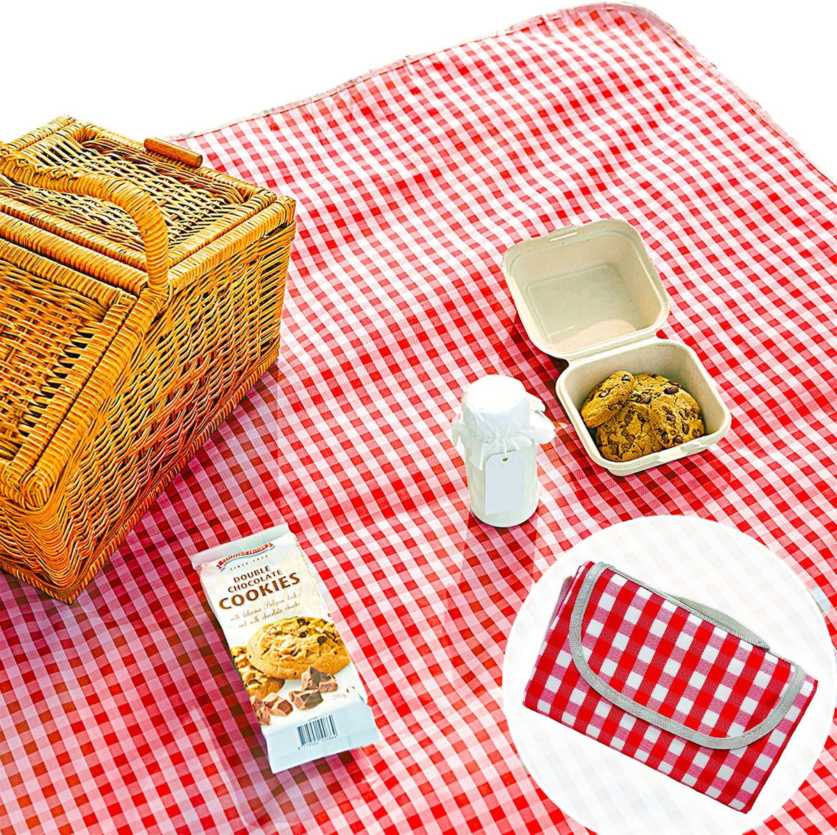 Cute Gingham Picnic Blanket, Waterproof Foldable, in Large 80x60in and Extra Large 80x80in, Portable Compact Beach Blanket, Oversized XL Outdoor Mat (Tan, X-Large)