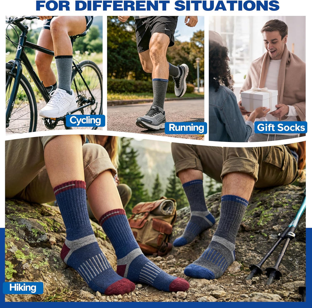 MOGGEI 5 Pairs Merino Wool Hiking Socks Warm Thermal Winter Cozy Cushioned Moisture Wicking Socks for Women & Men