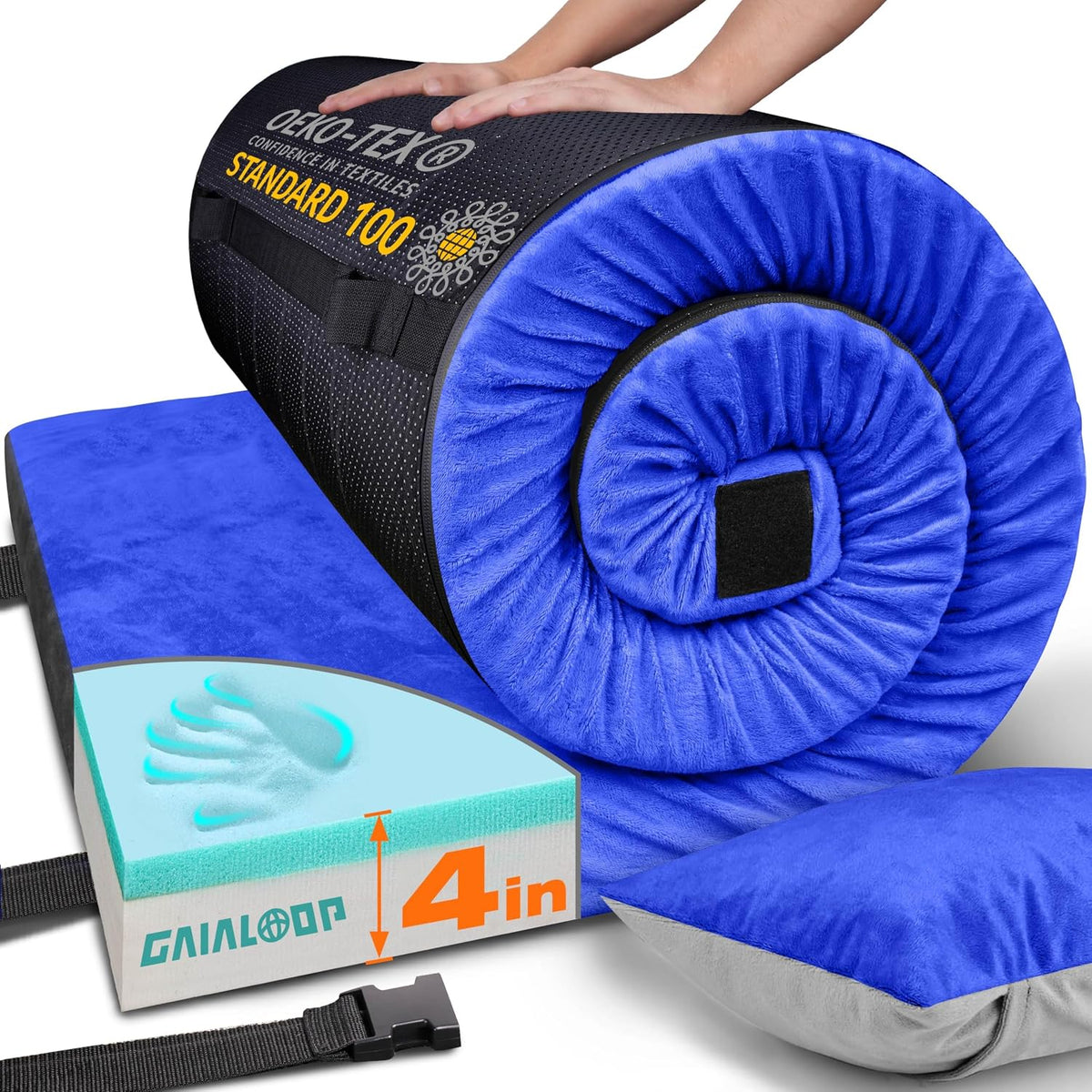Memory Foam Camping Mattress, Extra Thick 4 Inch Dual Layer Sleeping Pad