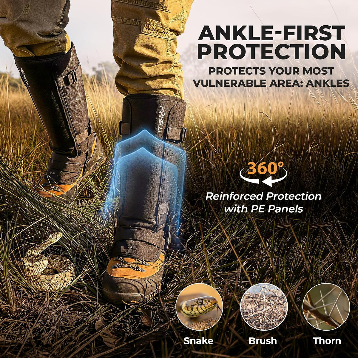 Foxelli Snake Gaiters for Men & Women, Durable Snake Protection Leg Guards