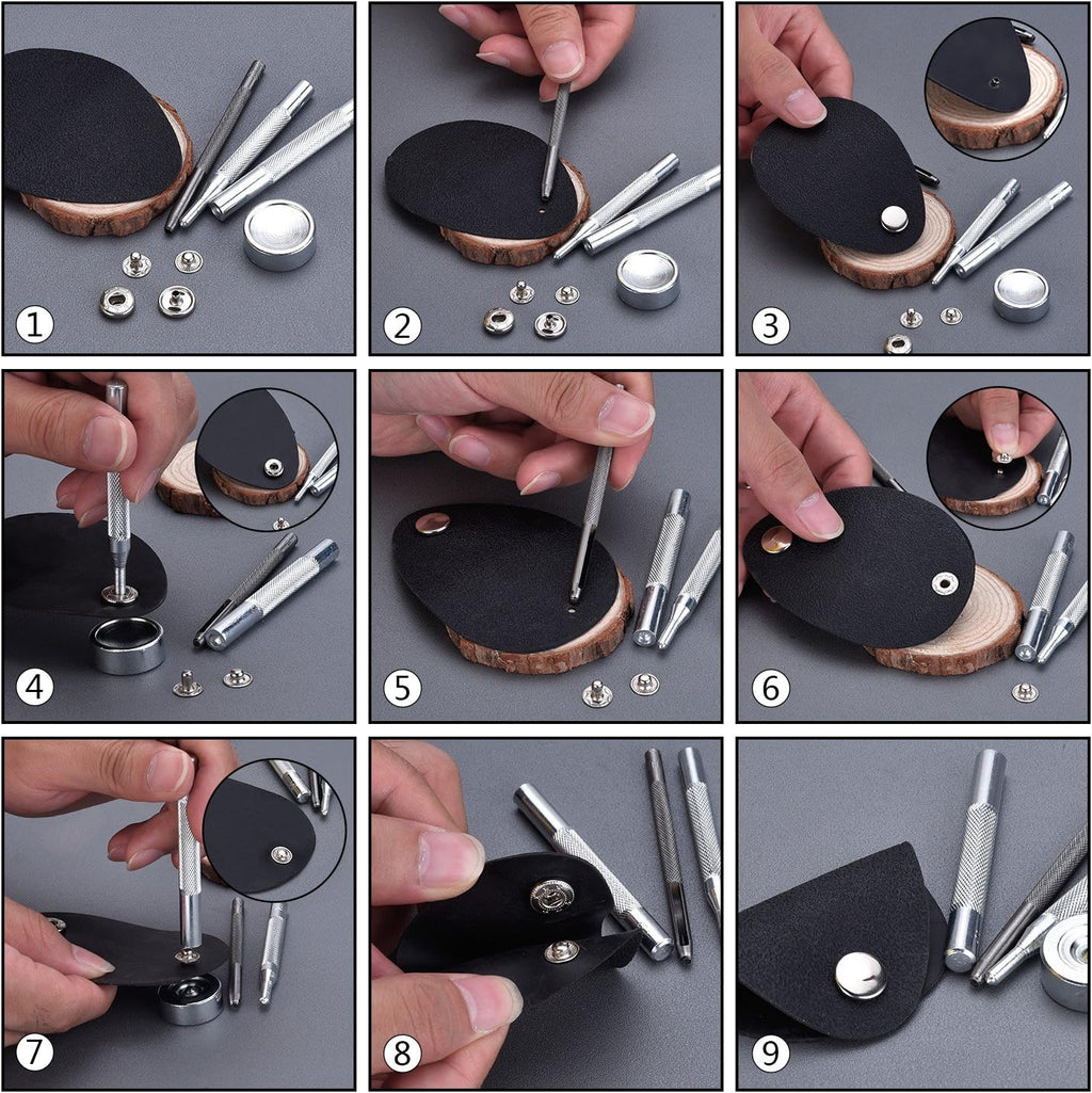 HOTOP 100 Set Snap Fasteners Leather Snaps Kit with 4 Tools, 12.5 mm