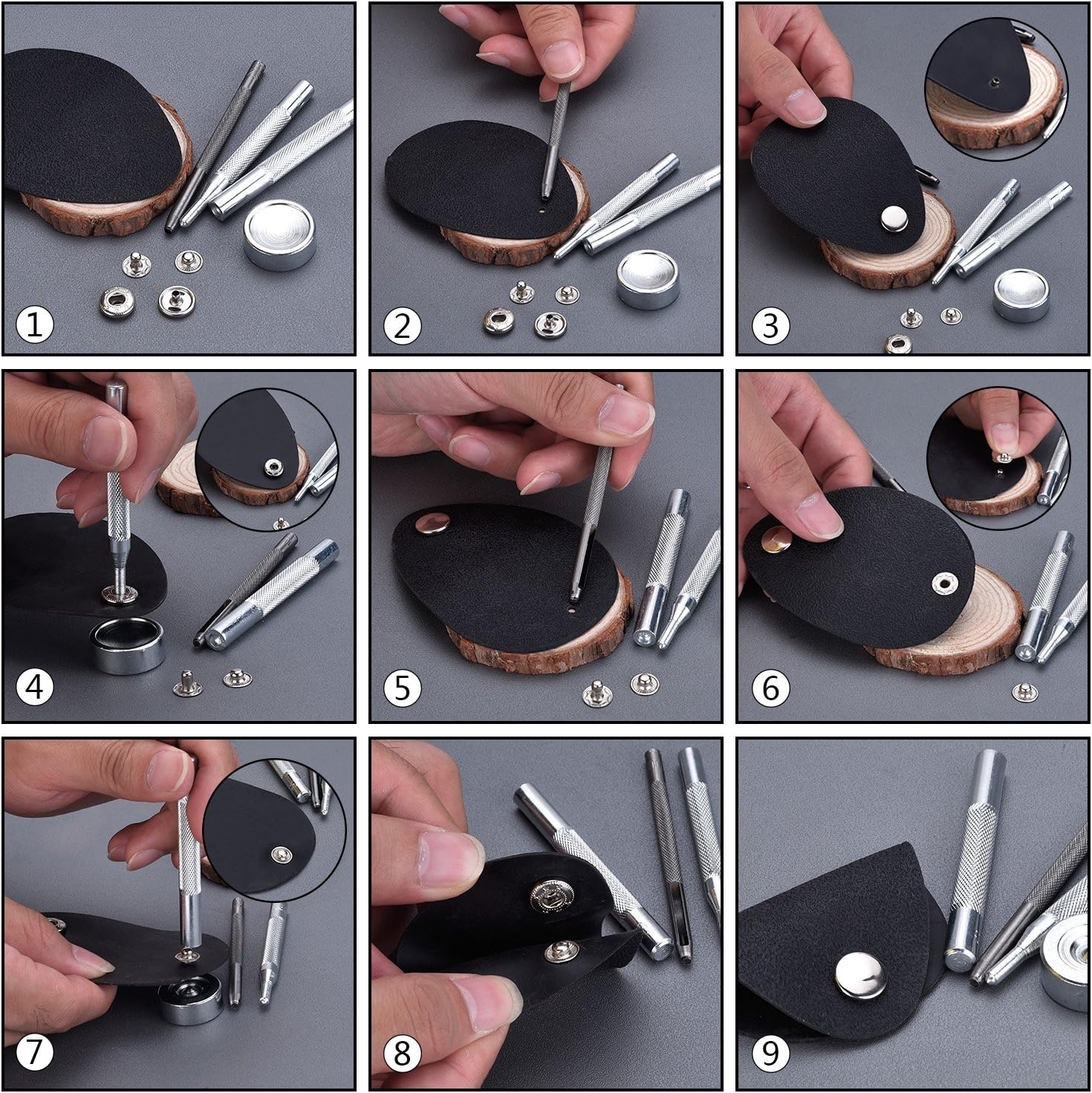 HOTOP 100 Set Snap Fasteners Leather Snaps Kit with 4 Tools, 12.5 mm