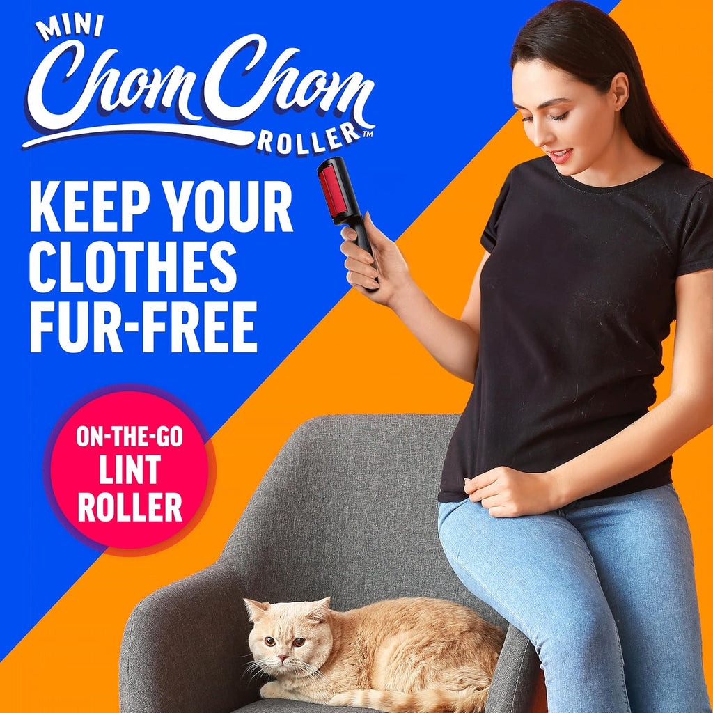 ChomChom Roller Pet Hair Remover – Reusable Lint Roller Pet Hair Removal Tool for Clothes, Couches, Cars and Travel - Cat Dog Hair Remover, Compact, No Sticky Refills Needed (Mini Roller)