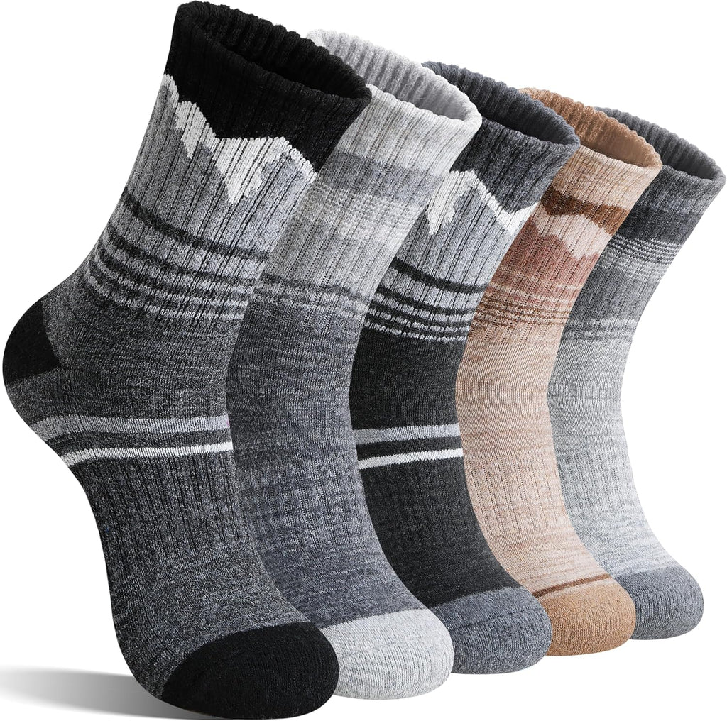Sandsuced Merino Wool Hiking Warm Socks Thermal Winter Cozy Crew with Cushioned Sole & Moisture Wicking 5 Pairs for Women
