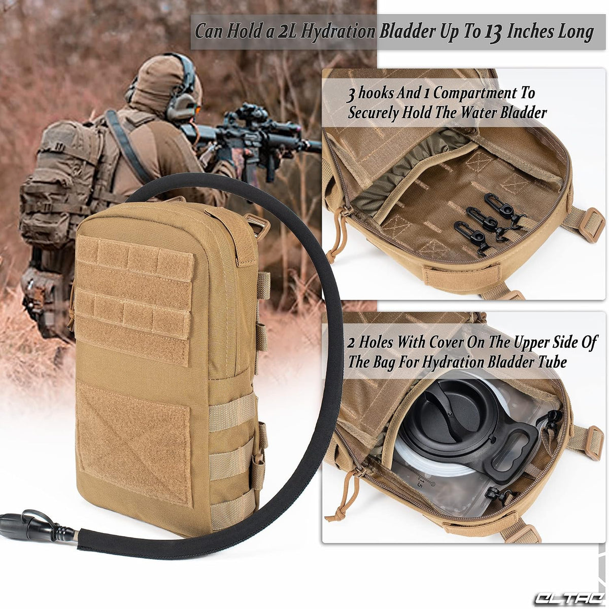 Tactical Small MOLLE Hydration Pack Outdoor Water Bladder Carrier Pack for Vest Backpack(Camo+Bladder)