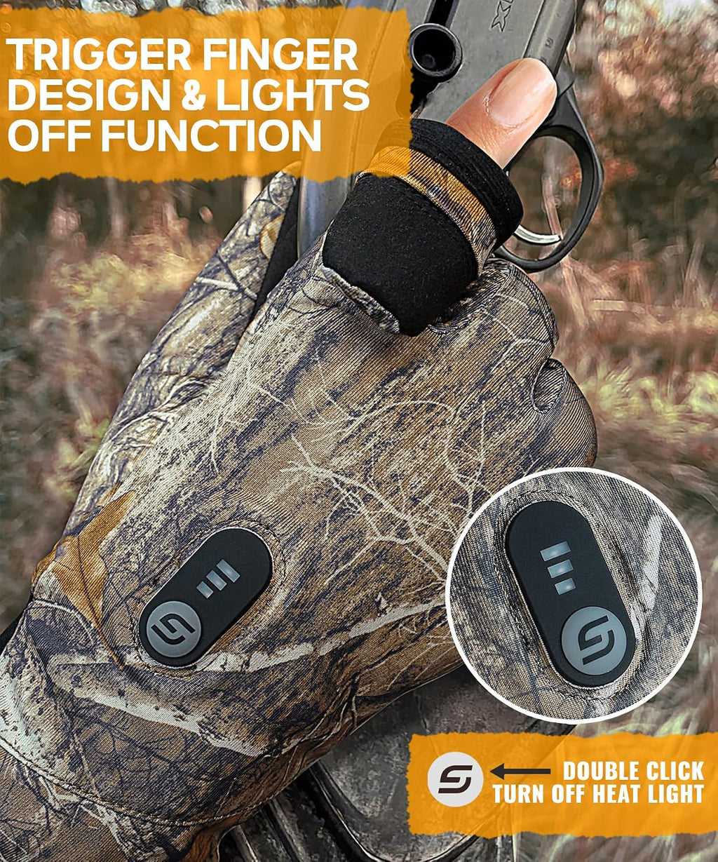 JS LifeStyle Heated Gloves for Men Women Hunting Work Rechargeable 3000mAh Battery with Light-Off Fingerless Design Winter