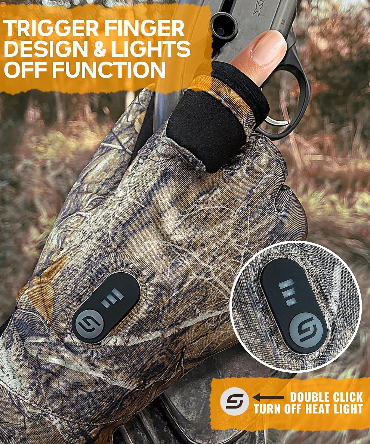 JS LifeStyle Heated Gloves for Men Women Hunting Work Rechargeable 3000mAh Battery with Light-Off Fingerless Design Winter