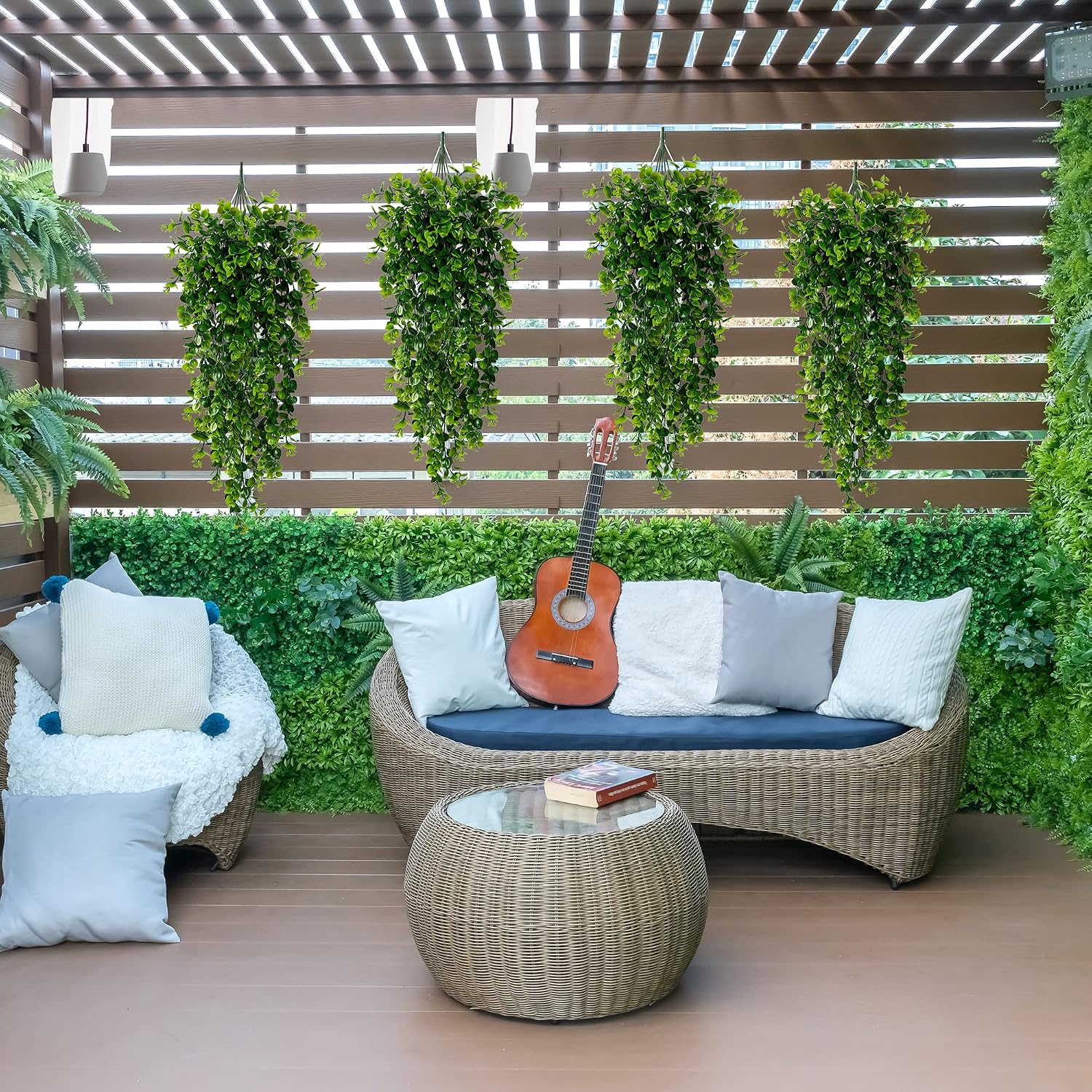 Sggvecsy 4 Pack Artificial Hanging Plants Fake Hanging Plant Faux Hanging Eucalyptus Plants UV Resistant Plastic Plants for Indoor Outdoor Room Wall Wedding Patio Porch Decor