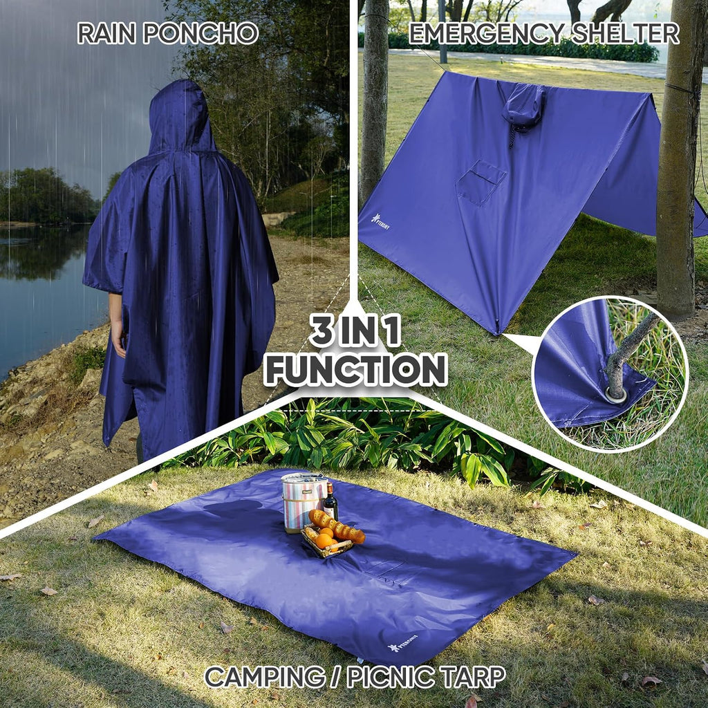 PTEROMY Hooded Rain Poncho for Adults, Reusable Waterproof Raincoat