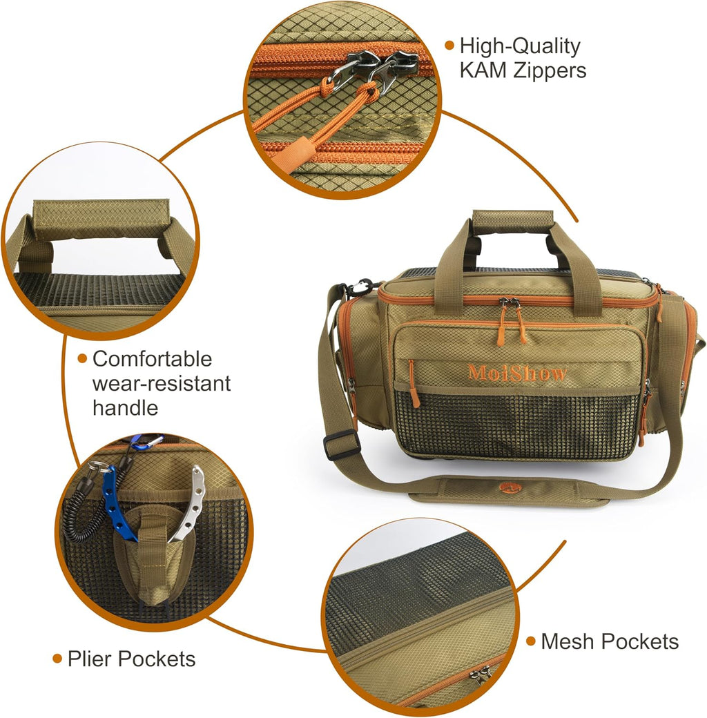 Fishing Tackle Box Bag - Fishing Bags for Saltwater or Freshwater (#Khaki) Fishing Tackle Bags - Padded Shoulder Strap - Tackle Bag for 3600 3700 Tackle Box