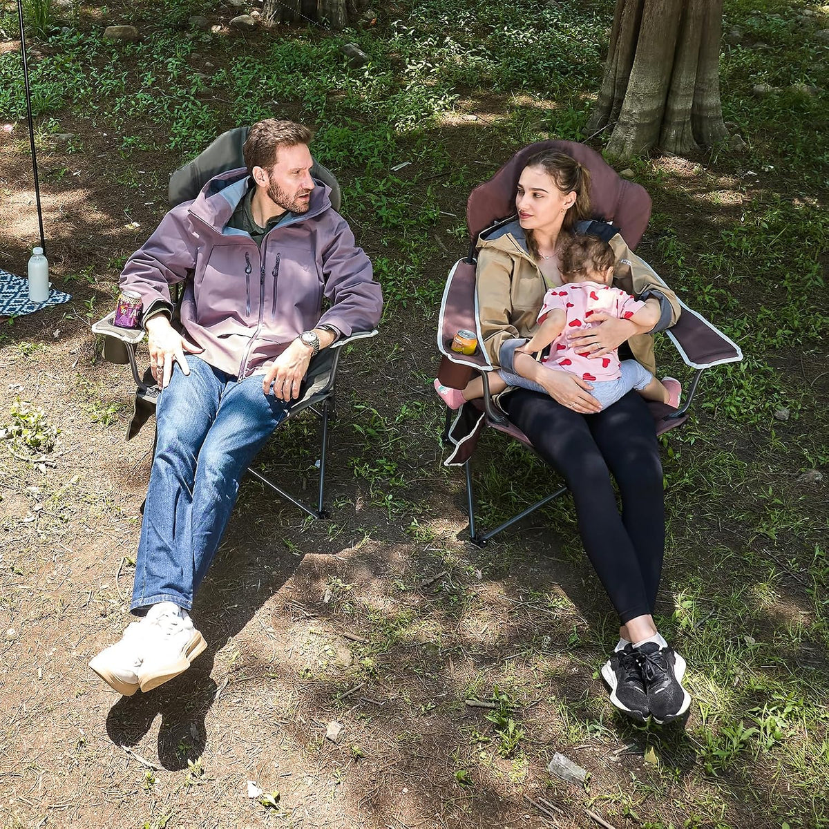 EVER ADVANCED Camping Chairs, Lawn Chairs Outdoor Sports Chairs, Folding Chair 2 Pack Camping Chairs for Adults, Supports 400lbs, Green