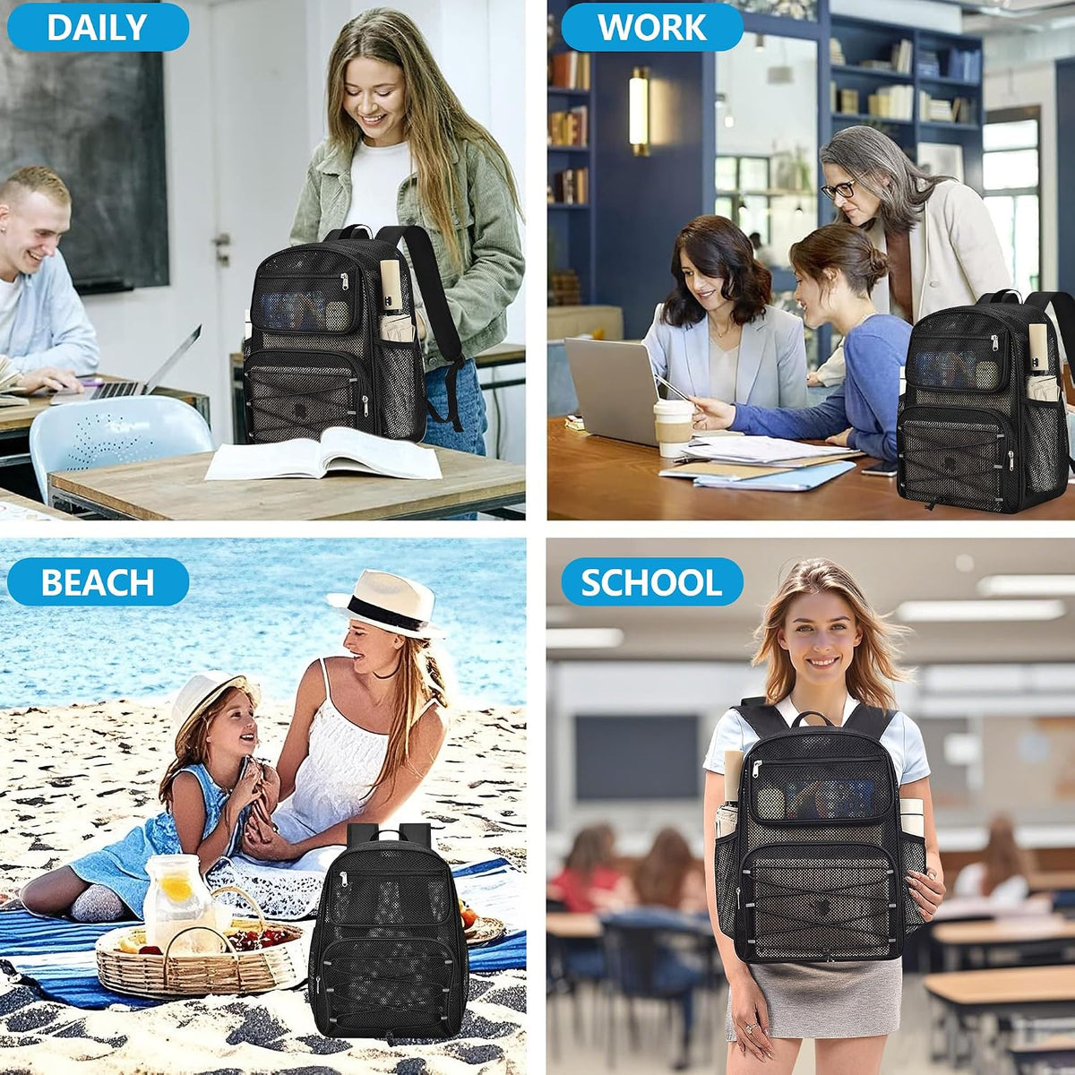 Paxiland Mesh Backpack Heavy Duty, 27L Large See Through Mesh Beach Bag