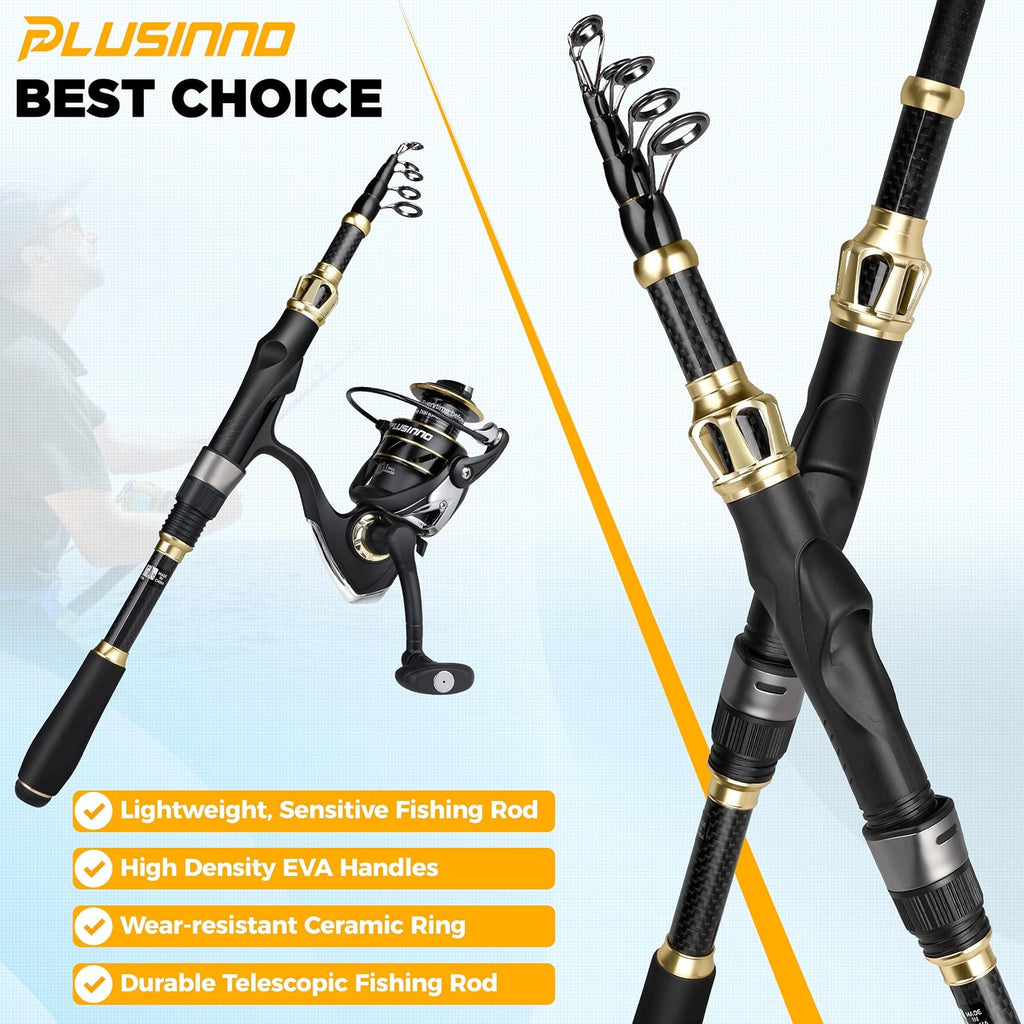 PLUSINNO Fishing Backpack with Fishing Rod &Reel Combos, Tackle Box
