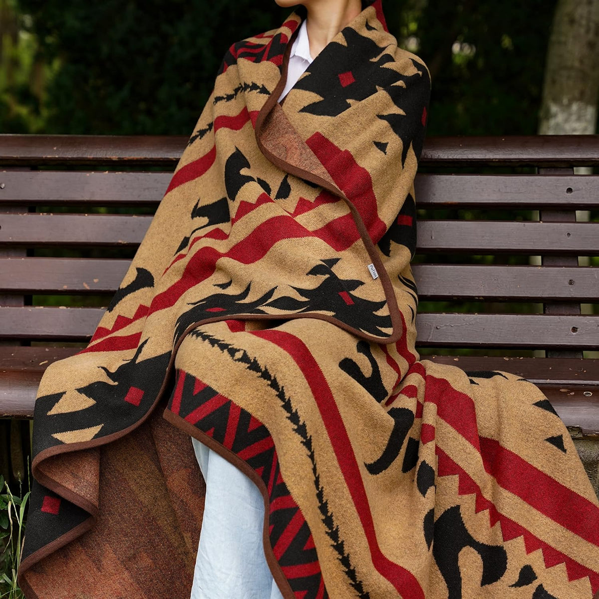 PuTian Merino Wool Blanket for Camping, 87" x 63",Kaki Flame