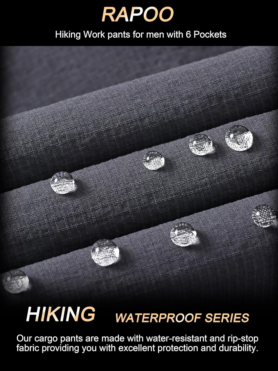 Rapoo Mens Hiking Pants Lightweight Water Resistant Breathable Nylon Cargo Pants with 6 Pockets