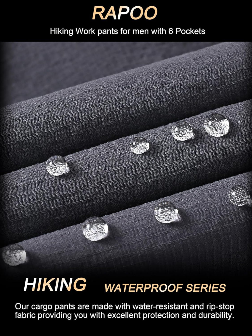 Rapoo Mens Hiking Pants Lightweight Water Resistant Breathable Nylon Cargo Pants with 6 Pockets