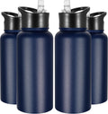 VEGOND 32 oz Insulated Water Bottle Bulk Stainless Steel Metal Water Bottles with Leak Proof Straw Lid & Spout Lid, Wide Mouth Double Walled Vacuum Travel Sports Bottle, 4 Pack
