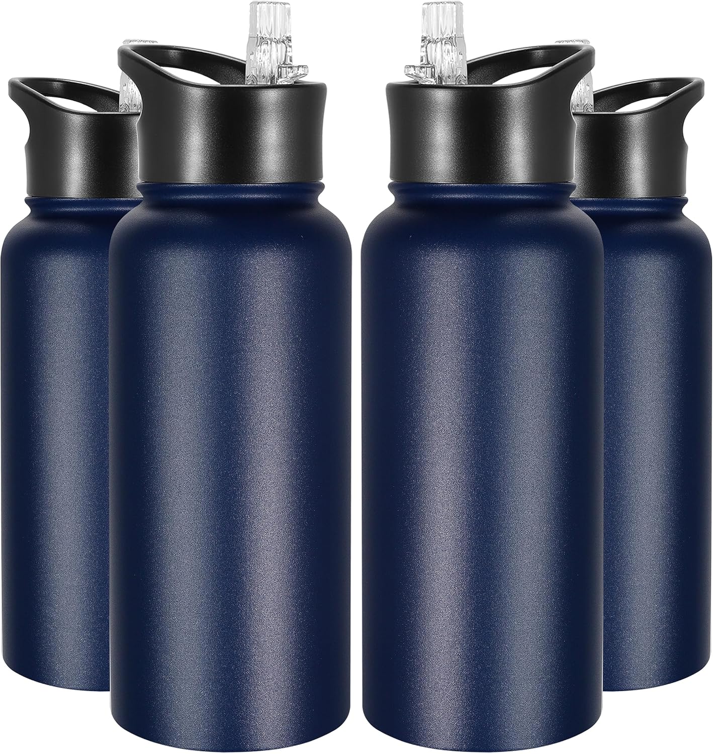 VEGOND 32 oz Insulated Water Bottle Bulk Stainless Steel Metal Water Bottles with Leak Proof Straw Lid & Spout Lid, Wide Mouth Double Walled Vacuum Travel Sports Bottle, 4 Pack