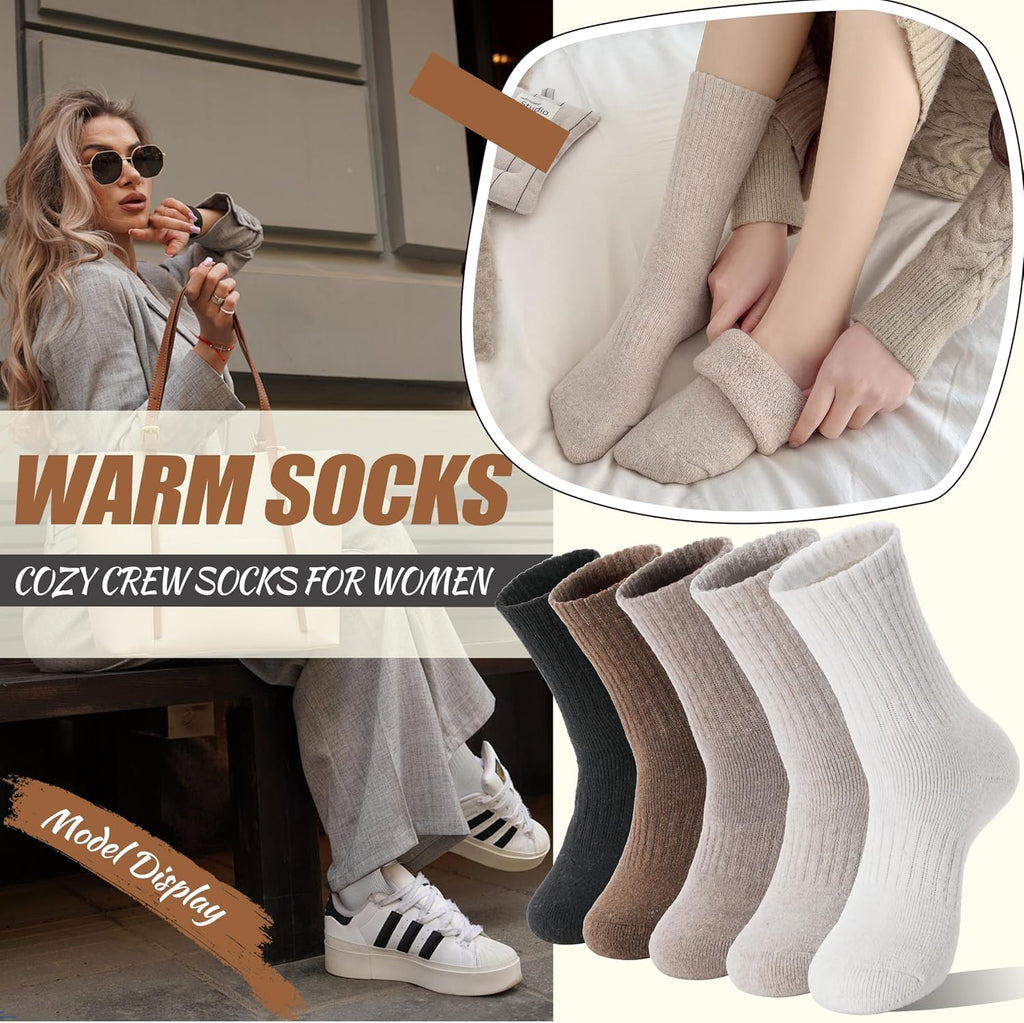 EBMORE 5 Pairs Women Merino Wool Boot Socks Warm Thermal Winter Thick Hiking Cozy Cabin Crew Comfy Socks for Ladies