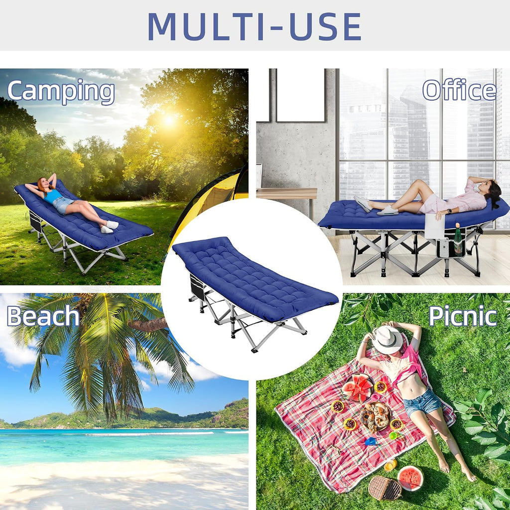 Fragess Foldable Camping Cots for Adults, 28" Extra Wide Cot with Removable Mattress, 600LBS Max Load, Sleeping Cots for Camping Outdoor/Office, Guest (Azure)