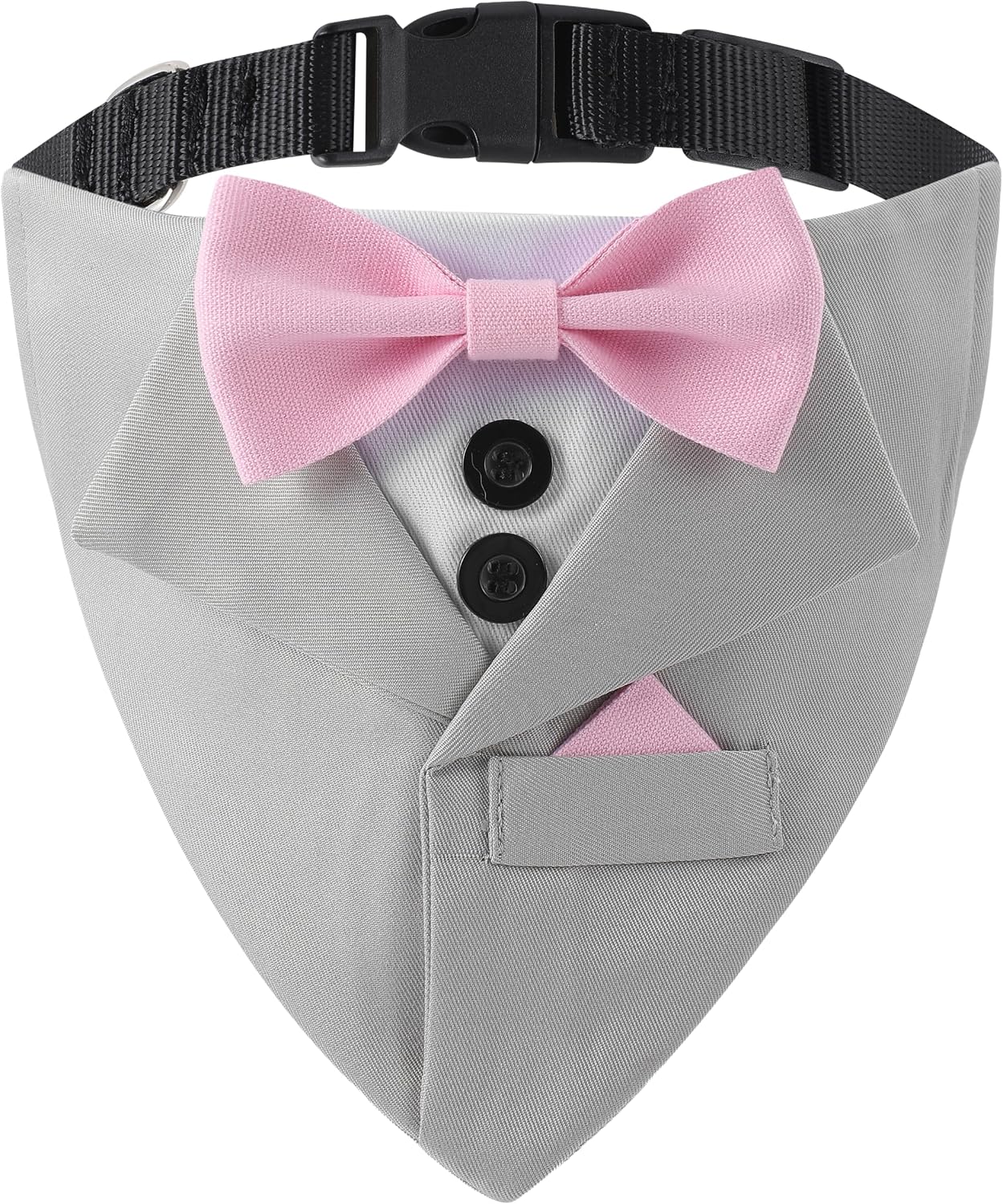 Popular Pet Party Suit Tuxedo Collar, Black Triangle Scarf with Red Bowtie, Handsome Dog Wedding Engagement Bow Tie Bandana (L)