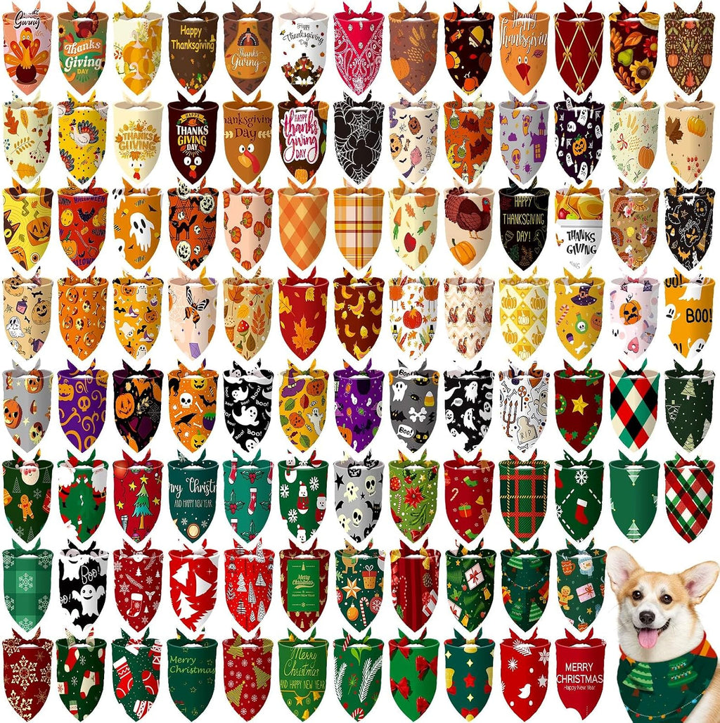 Huhumy 100 Pcs Seasonal Dog Bandanas Bulk Halloween Bandana for Large Dog