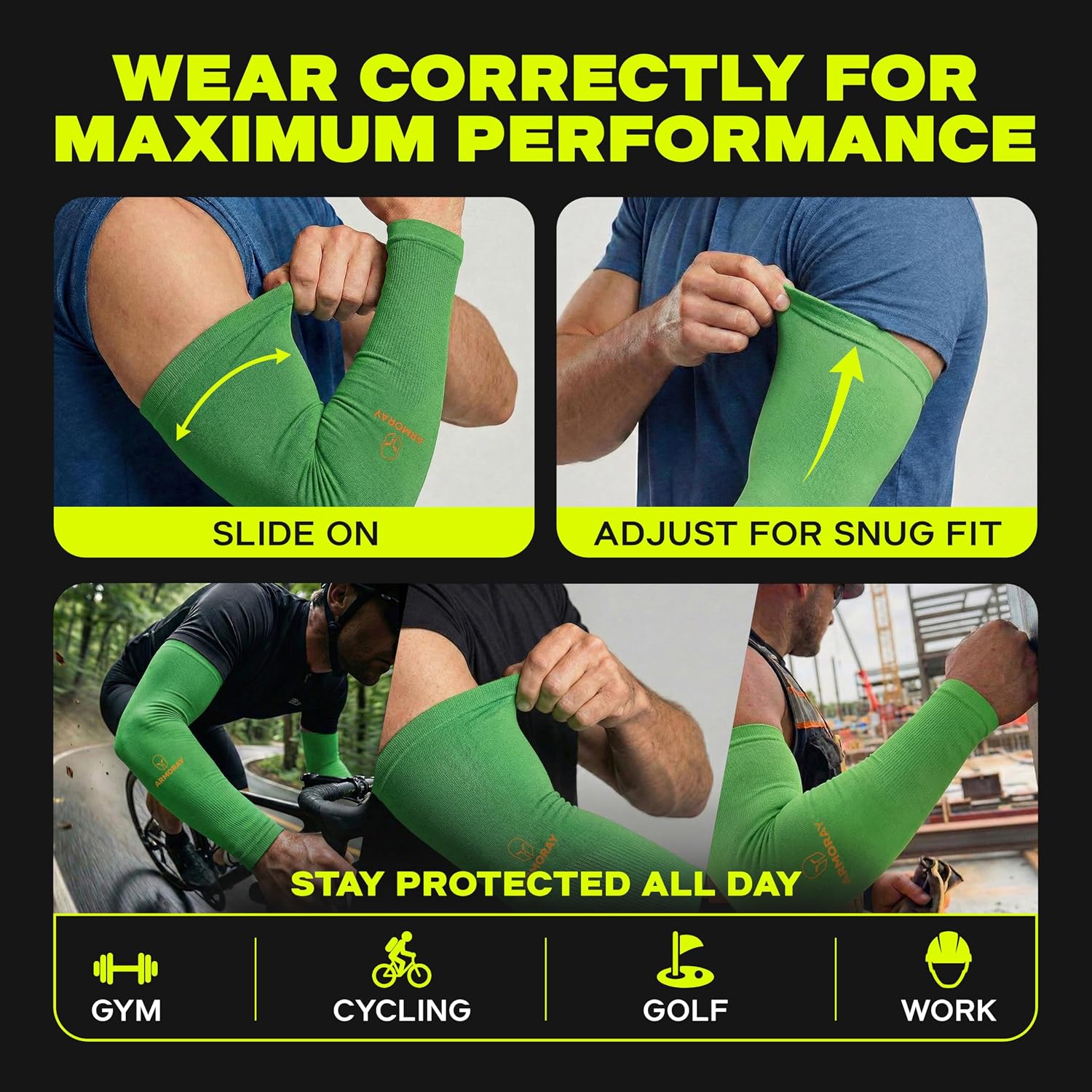 ARMORAY Arm Sleeves for Men and Women - UV Sun Protection Cooling Compression - Tattoo Cover Up Sleeve for Daily Wear & Work