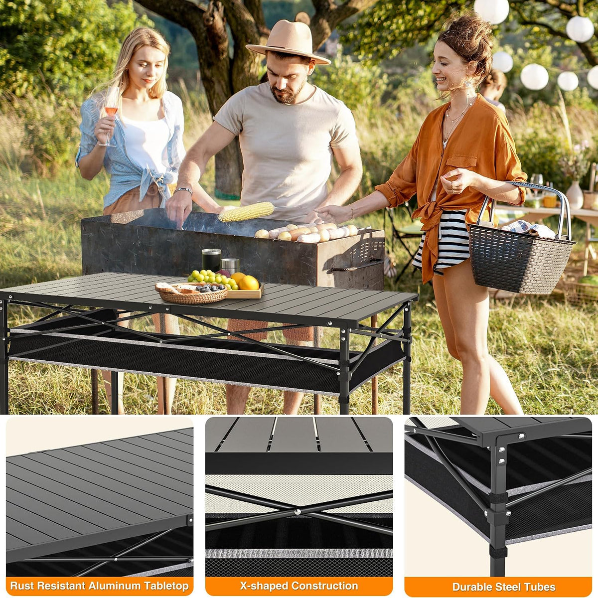 46.6 Inch Aluminum Foldable Camping Table for Party and Picnic
