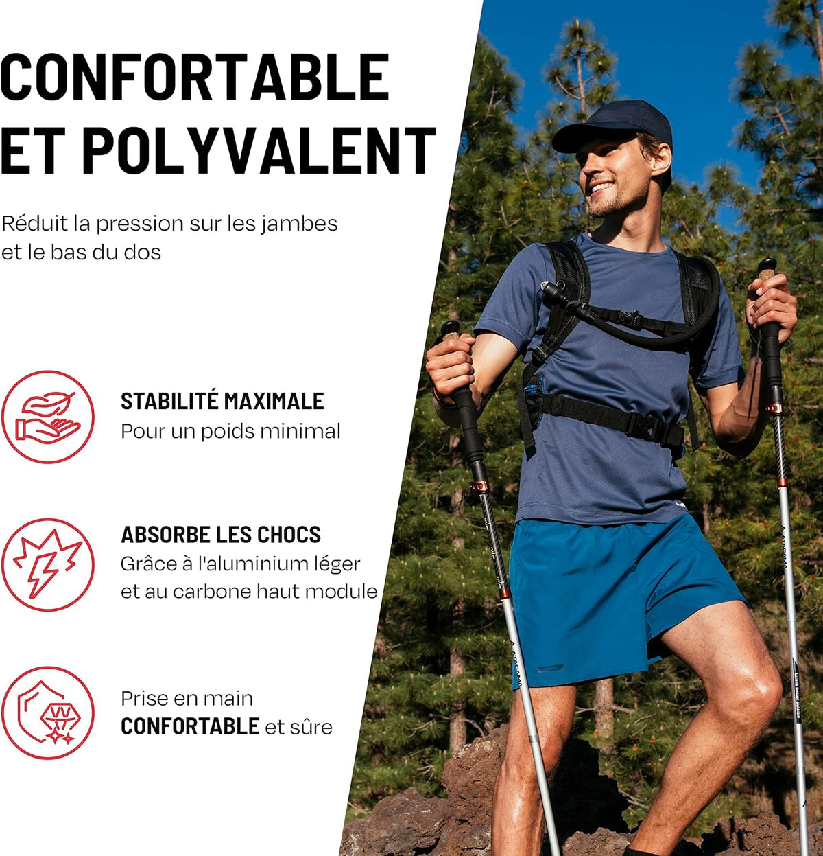 ATACAMA Lightweight Foldable Carbon and Aluminum 7075 Collapsible Hiking Sticks with Cork Handle - Hiking Poles Telescopic Trekking Poles Folding Walking Sticks For Hiking Accessories Nordic Walking Poles