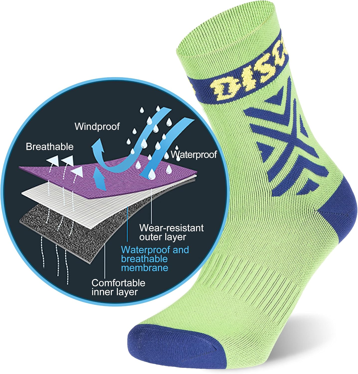 RANDY SUN Waterproof Socks, Unisex Hiking Wading Trail Running Kayaking Crew Socks