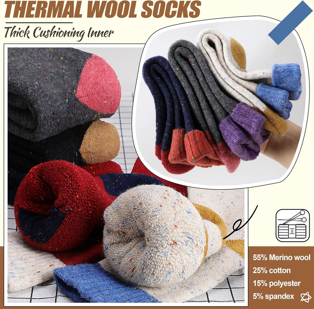 EBMORE 5 Pairs Women Merino Wool Boot Socks Warm Thermal Winter Thick Hiking Cozy Cabin Crew Comfy Socks for Ladies