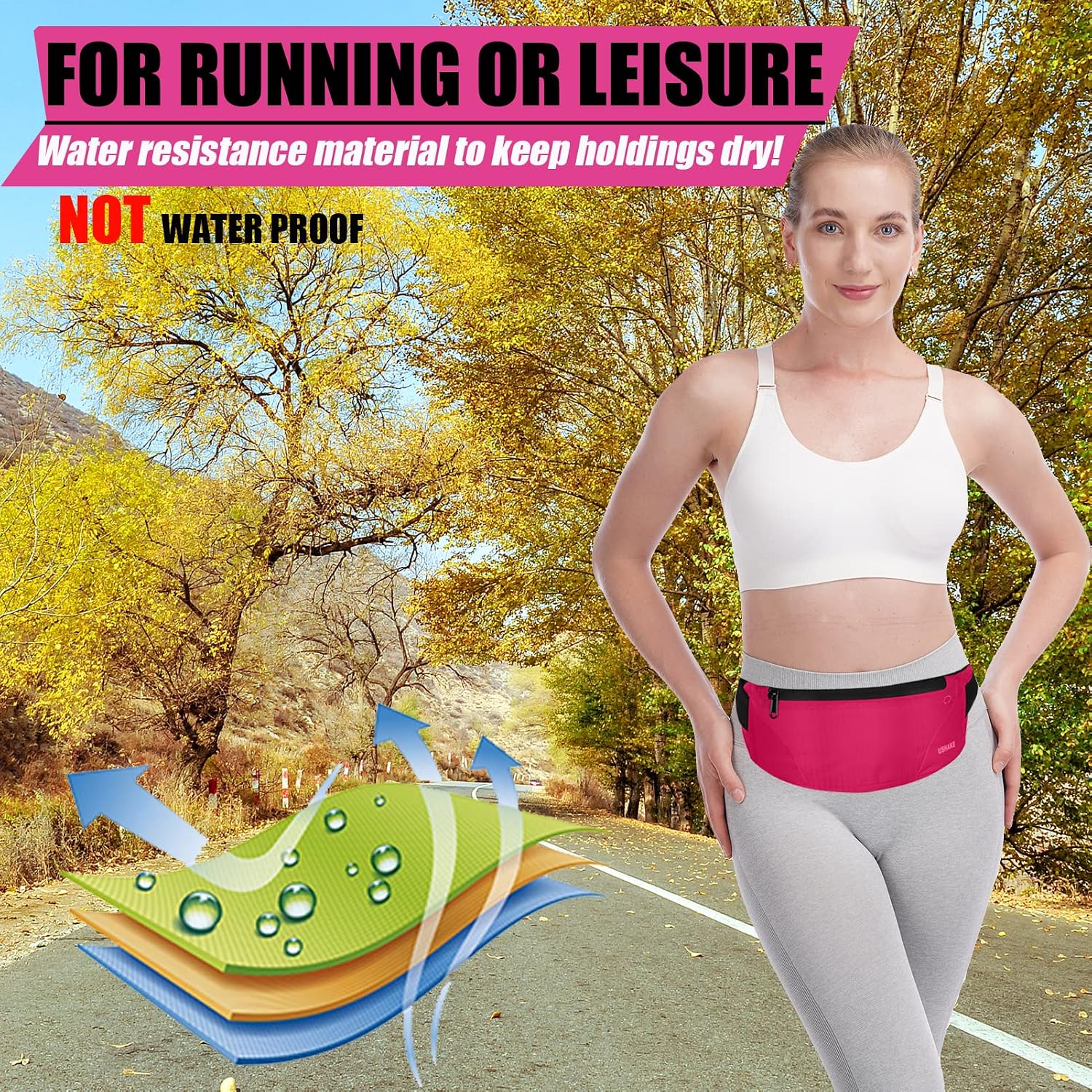 USHAKE Running Belt,Men or Women Ultra Light Bounce Free Waist Pouch Bag Fitness Workout Belt Sport Waist Pack Exercise Waist Bag for iPhone Samsung LG in Running Gym Marathon (Red)
