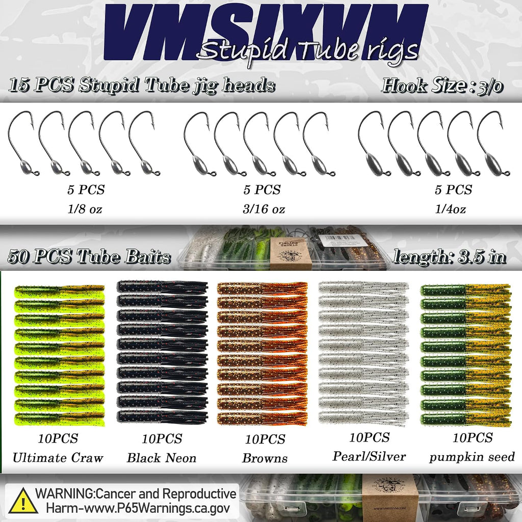 Tube Lures Jig Heads Hooks Tube Baits Worms for Bass Fishing