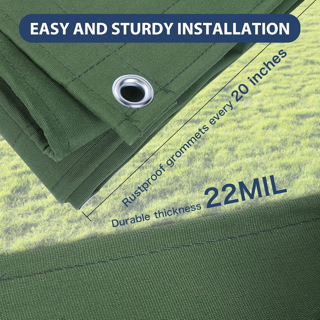 20’x24’ Canvas Tarp Heavy Duty Water Resistant Tarpaulins with Aluminum Grommets,UV Resistant, 22Mil Multipurpose Drop Cloth, 14oz Cover Sheet for Outdoor and Indoor Use with Ropes Green