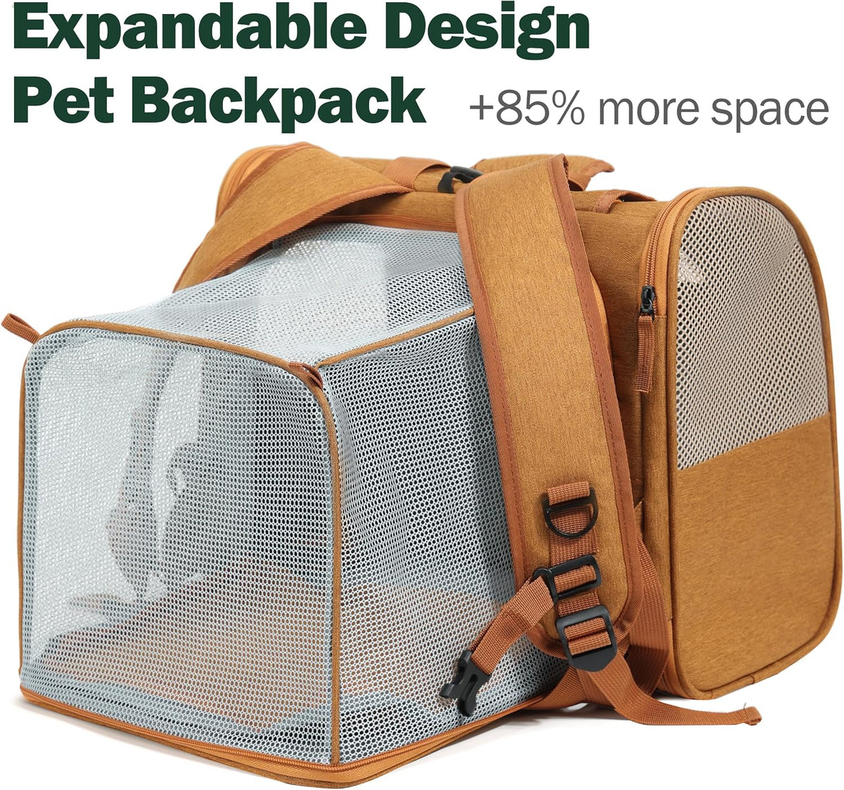Cat Backpack Expandable, Cat Carrier for Travel & Hiking, Waterproof with Breathable Mesh, Durable Oxford Cloth, Airline Approved Pet Carrier,Use for Cats and Small Dogs (Brown)