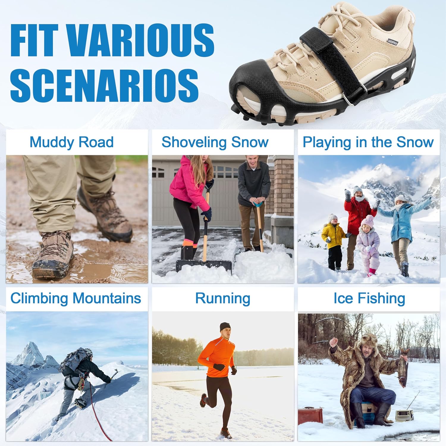 Ice Cleats Snow Walk Traction Cleats Crampon for Walking on Snow and Ice Upgrade 28 Studs Non-Slip Overshoe Rubber Anti Slip Crampons Slip-on Stretch Footwear