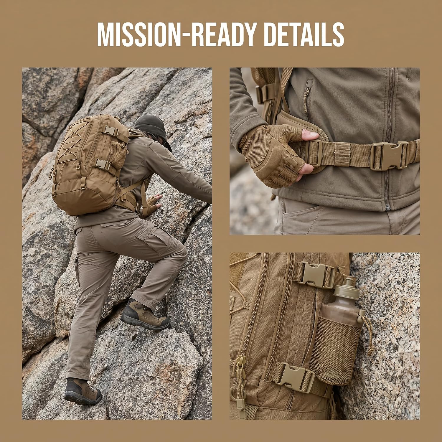 Miramrax Tactical Backpack Military Army Daypack - Assault Pack for Men Molle Backpacks Bug Out Bag 3 Day Pack for Hiking Camping Travel Hunting Rucksack Trekking Coyote