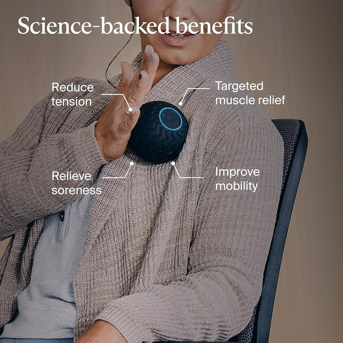 Therabody WaveSolo - Handheld Bluetooth Enabled Massage Device, Ultra Portable Vibration Therapy Ball w/QuietRoll Technology & 3 Customizable Vibration Frequencies